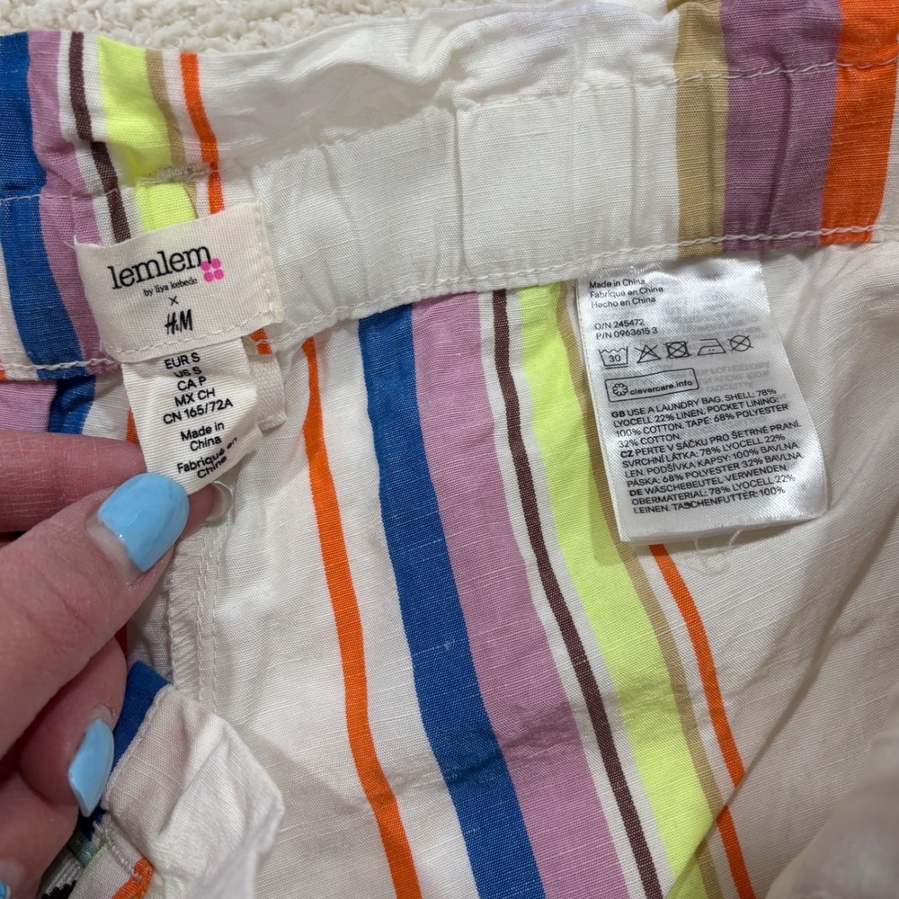 Lem Lem Striped Paperbag Tie Waist Shorts Size Small Linen Cotton Blend - Picture 4 of 5